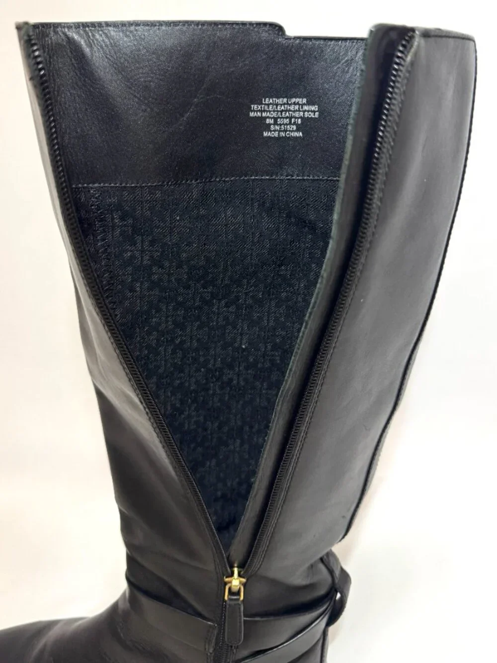 TORY BURCH BROOKE BLACK TUMBLED LEATHER GOLD REVA TALL RIDING BOOTS 8.5